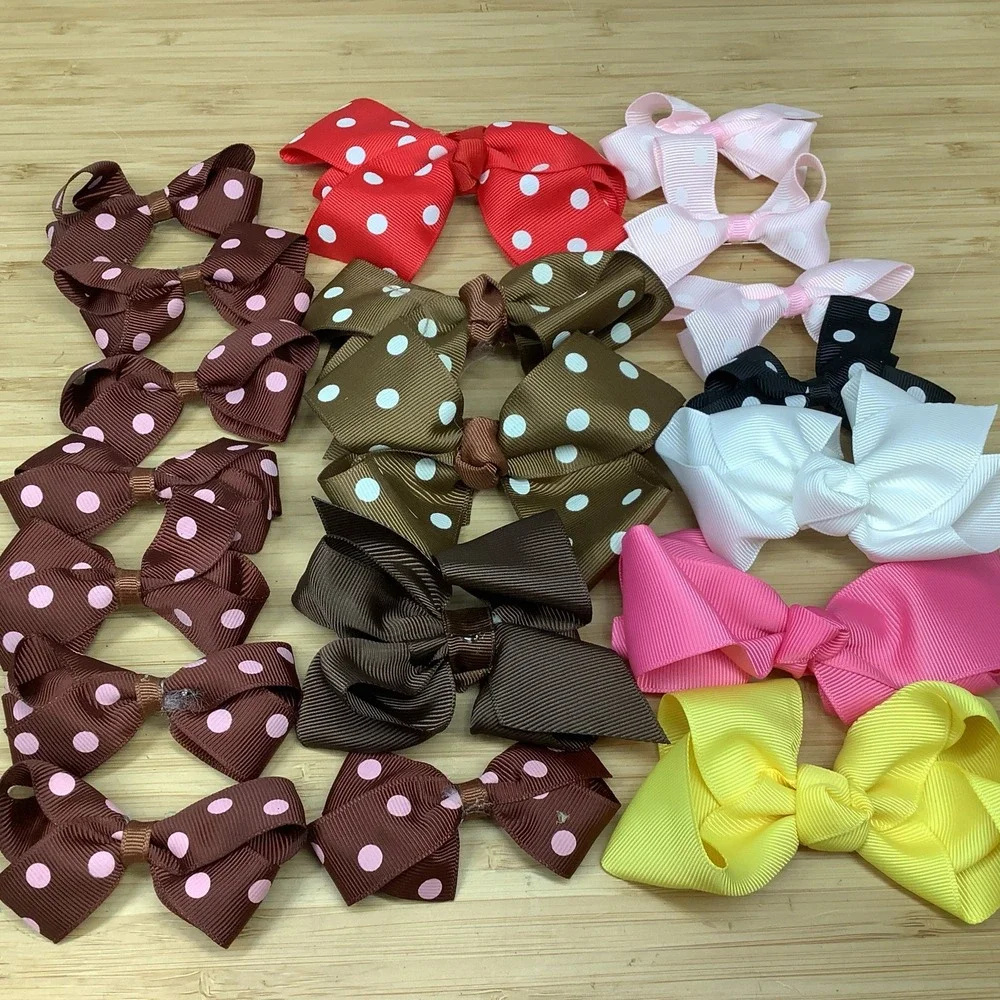19 Polka Dot Assorted Girl Hair Bows Alligator Clip